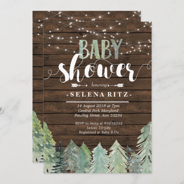 Lumberjack Pine Trees Boy Baby shower Invitation (Devant / Derrière)