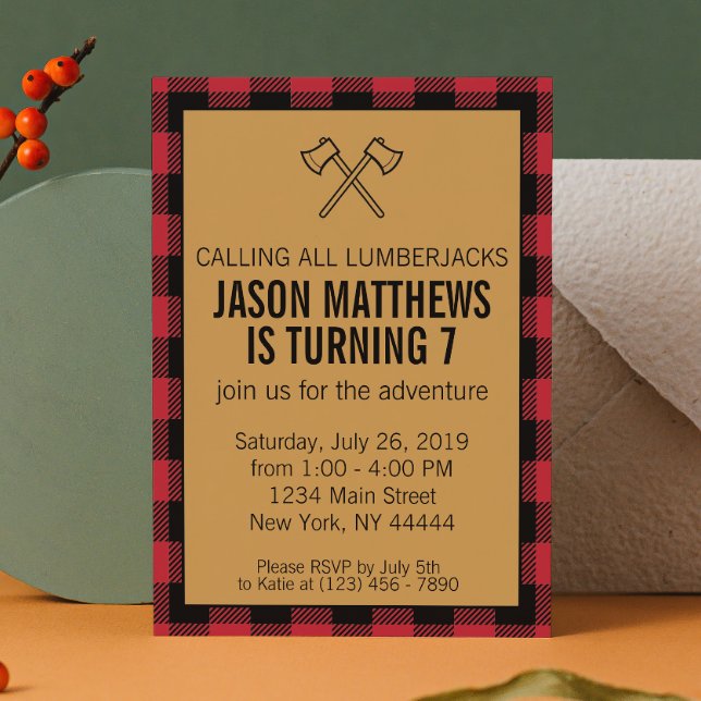 Lumberjack Plaid Invitation d'anniversaire (Créateur téléchargé)