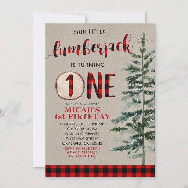 Lumberjack Red Plaid Invitation premier anniversai (Devant)