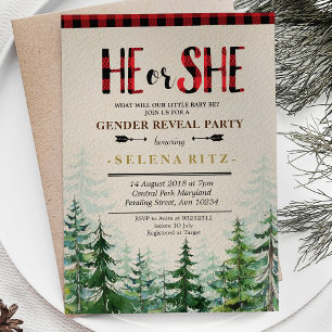 Lumberjack Rouge Plaid Genre Reveal Invitation