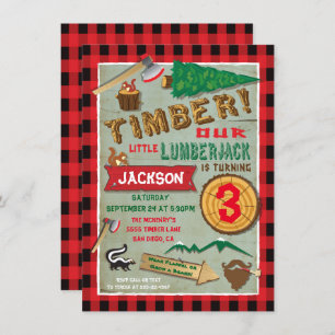 Lumberjack Rustic Woodland Invitation d'anniversai