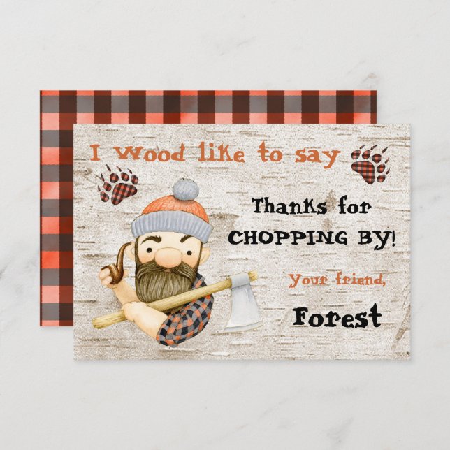 Lumberjack rustique Merci cartes de notes (Devant / Derrière)