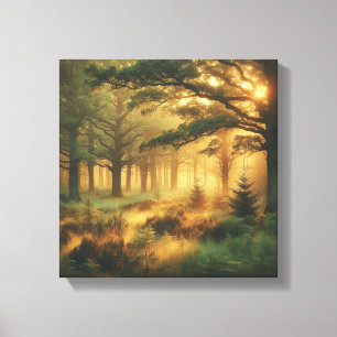 Lumière dorée sur impression sur toile de forêt vi
