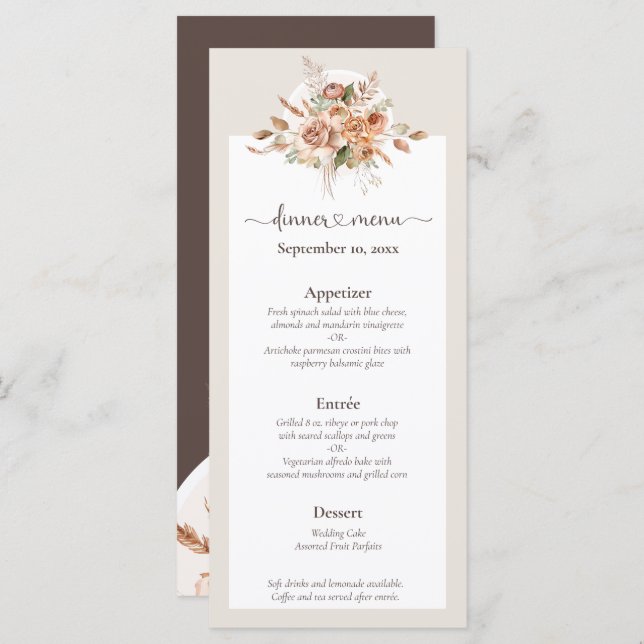 Lumière Terre Tone Floral Rustique Boho Menu Maria (Devant / Derrière)