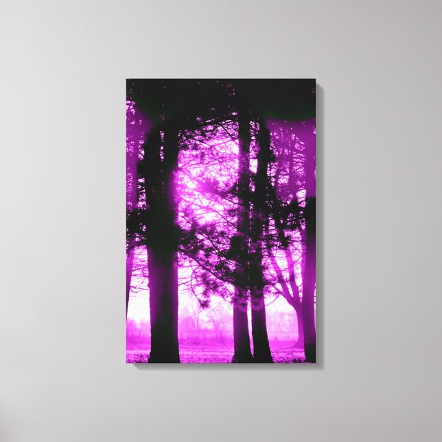 Lumière violette avec toile d'arbres en silhouette (Recto)