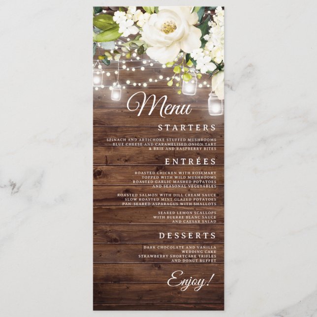 Lumières de chaîne florales rustiques Menu de dîne (Devant)