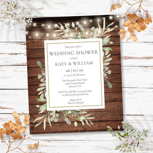 Lumières de Chaîne Rustiques de Budget Invitation  (Budget Rustic String Lights Wedding Shower Invite)
