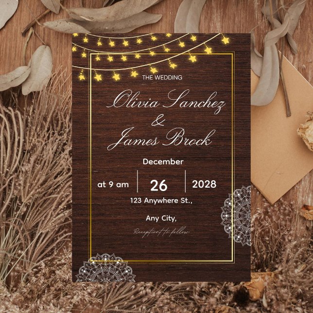 Lumières de Chaîne Rustiques Invitation de Mariage (Créateur téléchargé)