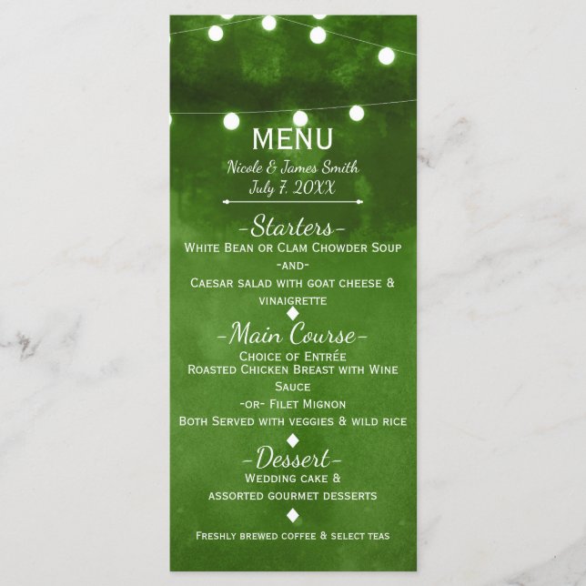 Lumières de Chaîne Vertes Rustiques Élégant Menu d (Devant)