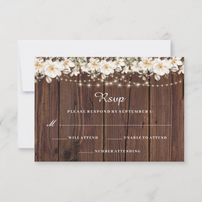Lumières de corde de feuille rustique Mariage RSVP (Devant)