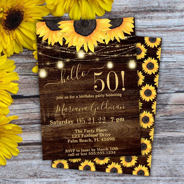 Lumières de ficelle de tournesols Invitation de fê (Créateur téléchargé)
