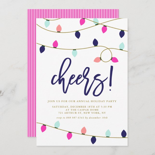 Lumières de Noël colorées Invitation de fête de va (Devant / Derrière)