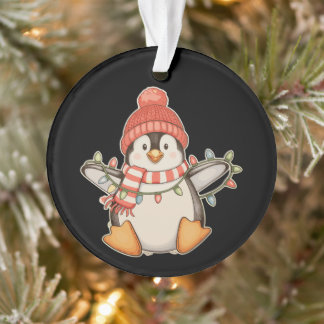 Lumières de Noël en forme de pingouin avec chapeau