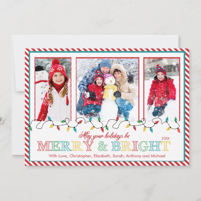 Lumières de Noël Merry & Bright 3 Carte de vœux ph (Devant)