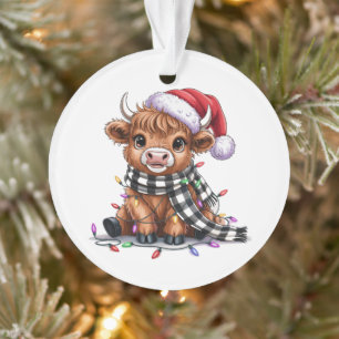 Lumières de Noël Vache Highland Chapeau de Père No