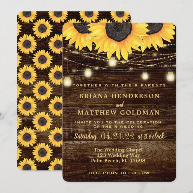 Lumières de Tournesols en Pot Mason Invitation de  (Devant / Derrière)