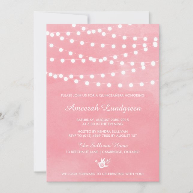 Lumières Fairy Pink Quinceañera Invitation (Devant)