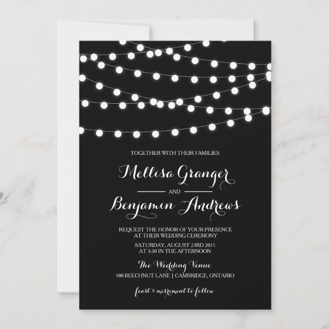 Lumières Fée Blanche | Faire-part de mariage noir (Devant)