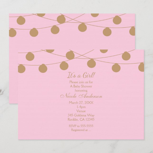 Lumières Modernes Rose et Or pour Invitations Chic (Devant / Derrière)