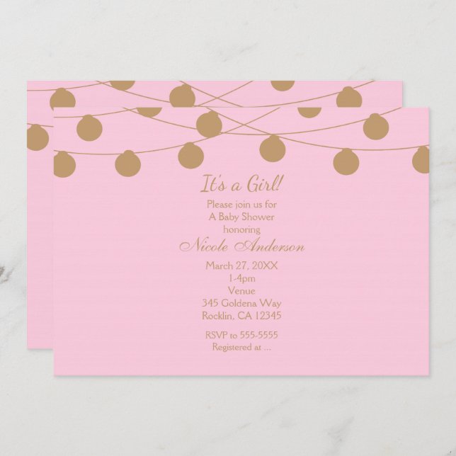 Lumières Modernes Roses et Dorées pour Invitations (Devant / Derrière)