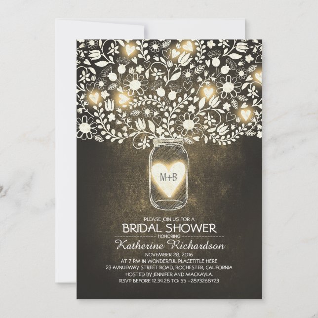 Lumières rustiques Mason Jar Invitations de douche (Devant)