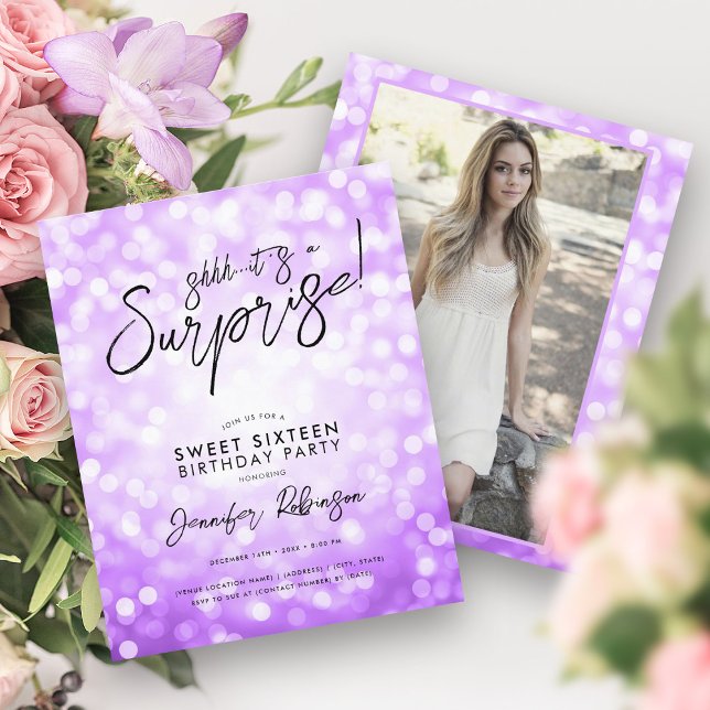 Lumières violettes Photo Surprise Sweet 16 Invitat (Purple Lights Photo Surprise Sweet 16 Invites )