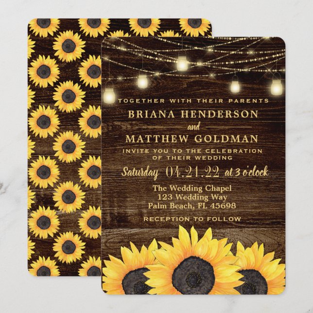 Luminaires en pot Mason avec tournesols Invitation (Devant / Derrière)