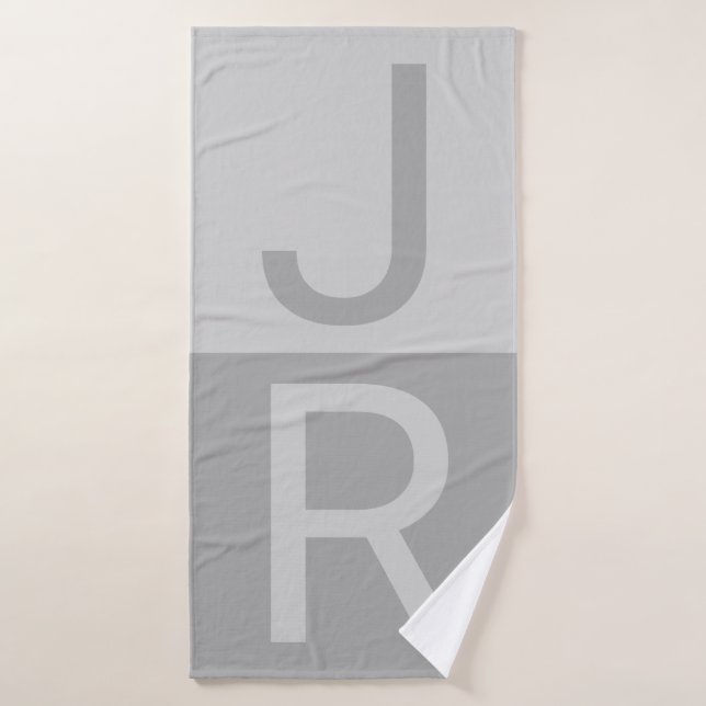 Lumineuses Gris & Gris Initiales Modernes Monogram (Serviette de bain)