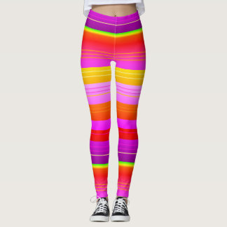 Lumineux rouge violet jaune créatif rayé Leggings