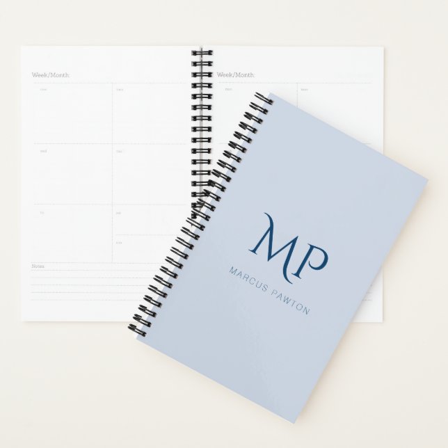 Luminosité Blue Custom Monogramme 2026 Planner (Devant avec enveloppe)