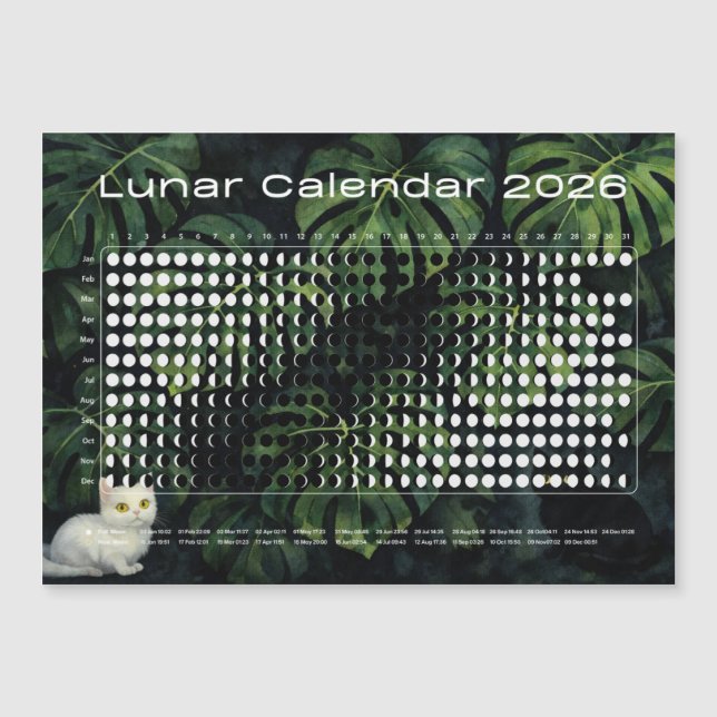 Lunar Calendar 2026 Moon Phases Monstera cats (Devant)