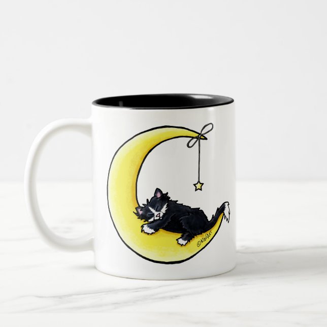 Lunar Love Tuxedo Chat Mug à café à deux tons (Gauche)