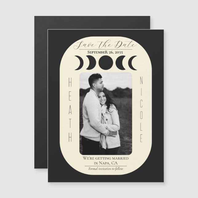 Lunar Luxe Black & Cream Moon Phase Enregistrer La (Devant / Derrière)