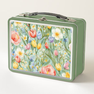 Lunch Box С champ floral coloré de printemps. Peinture