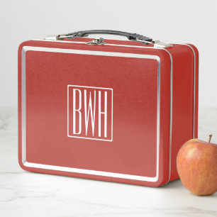 Lunch Box 3 Initiales Monogramme   Blanc/Rouge