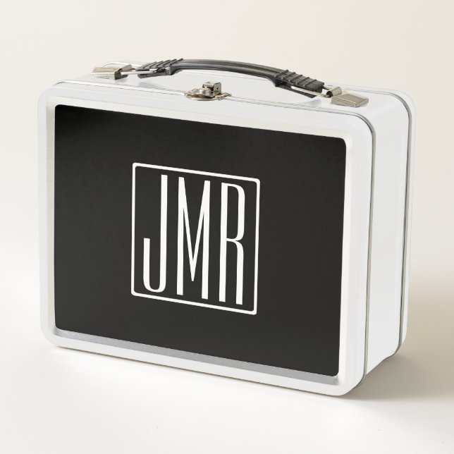 Lunch Box 3 Initiales Monogramme | Noir & Blanc (ou couleur  (Devant)