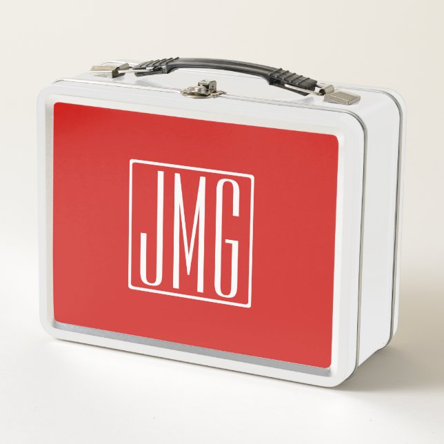 Lunch Box 3 Initiales Monogramme | Rouge & Blanc (ou couleur (Devant)