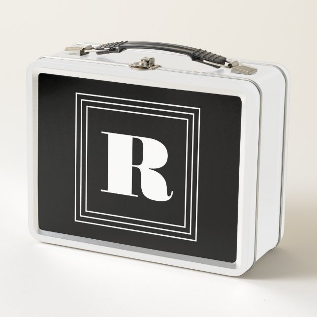 Lunch Box 3 monogramme de cadre | Noir et blanc (Devant)