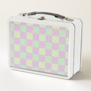 Lunch Box à damiers Love-Pastel rose, jaune, violet et vert