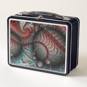 Lunch Box Abstrait Fantaisie Vive Art Fractal Brun Bleu
