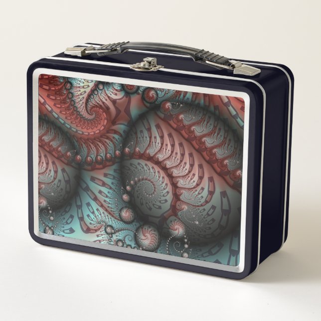Lunch Box Abstrait Fantaisie Vive Art Fractal Brun Bleu (Devant)
