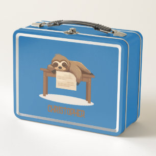 Lunch Box Adorable Sleepy Étudier Sloth avec nom enfant