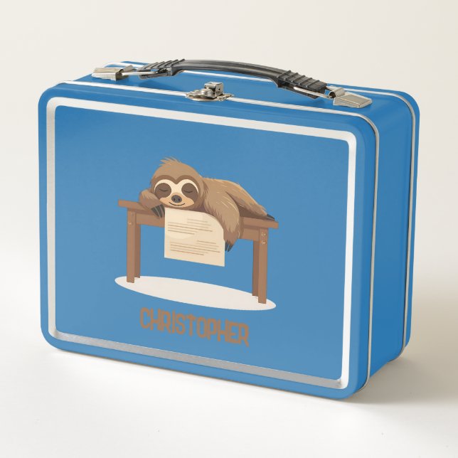 Lunch Box Adorable Sleepy Étudier Sloth avec nom enfant (Devant)