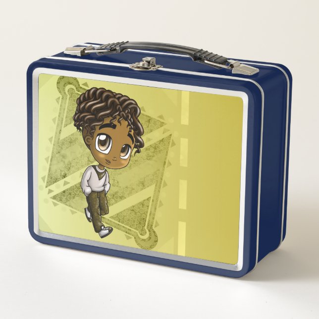 Lunch Box Africain Américain Garçon Curly Hair Metal Lunchbo (Devant)