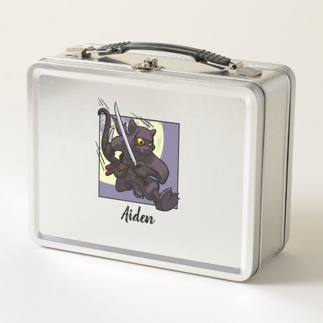 Lunch Box Ajouter Le Nom Chat Noir Ninja Coup de Pied Volant (Devant)