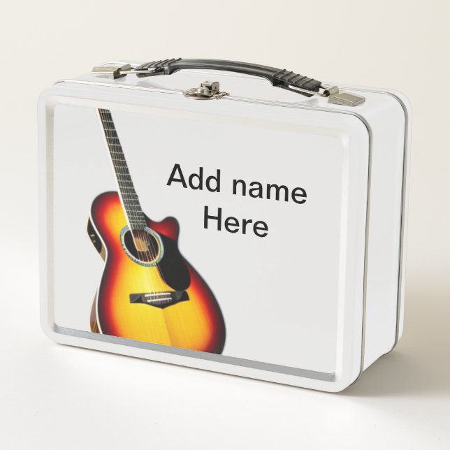 Lunch Box Ajouter votre nom texte brun acoustique guitare éd (Devant)