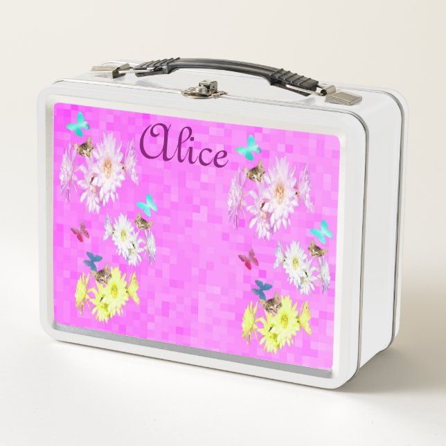Lunch Box Alice, Nom Logo Avec Fleurs Et Chatons, (Devant)