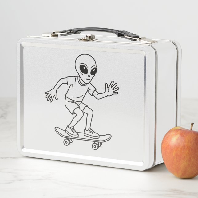 Lunch Box Alien de l'espace en skateboard (En situation)