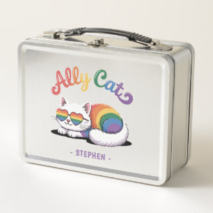 Lunch Box Ally Cat - Cute White Cat LGBTQ Pride (2)