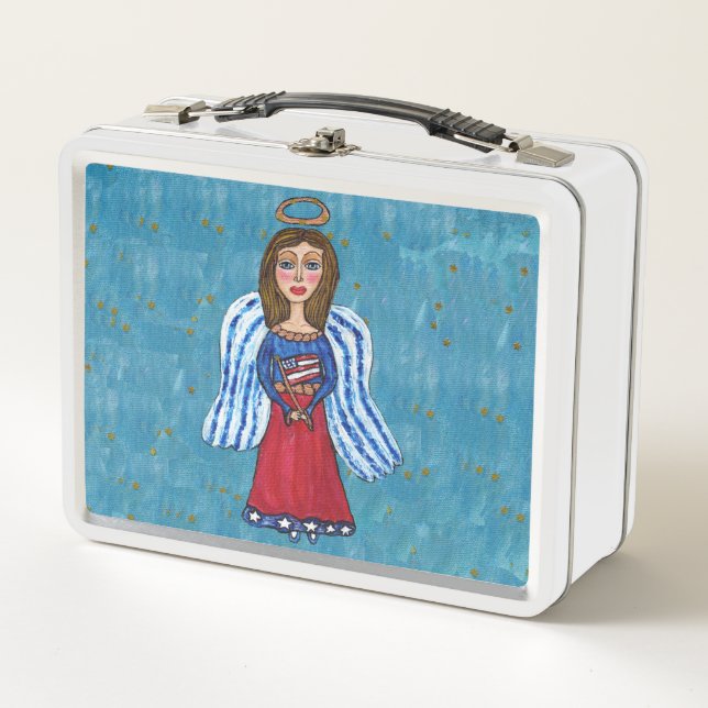 Lunch Box American Patriotic Angel Drapeau Or Étoiles Bleu (Devant)